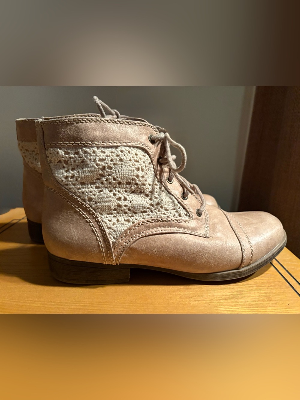 Mossimo Supply Co. Taupe Lace-Up Ankle Boots with Crochet Panel